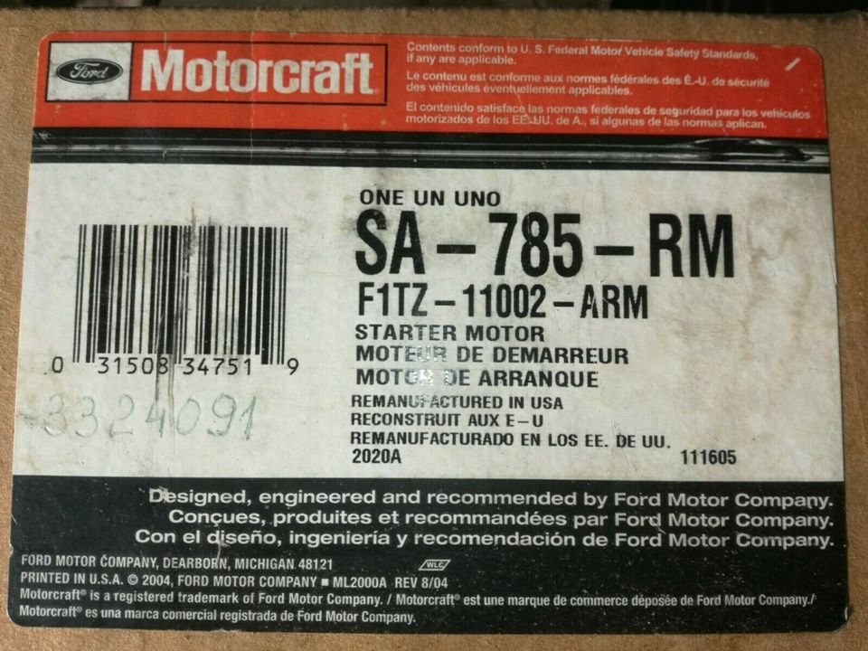 Starter Anlasser Motor-FI MOTORCRAFT SA-785-RM Ford Ranger in Kirchdorf an der Iller