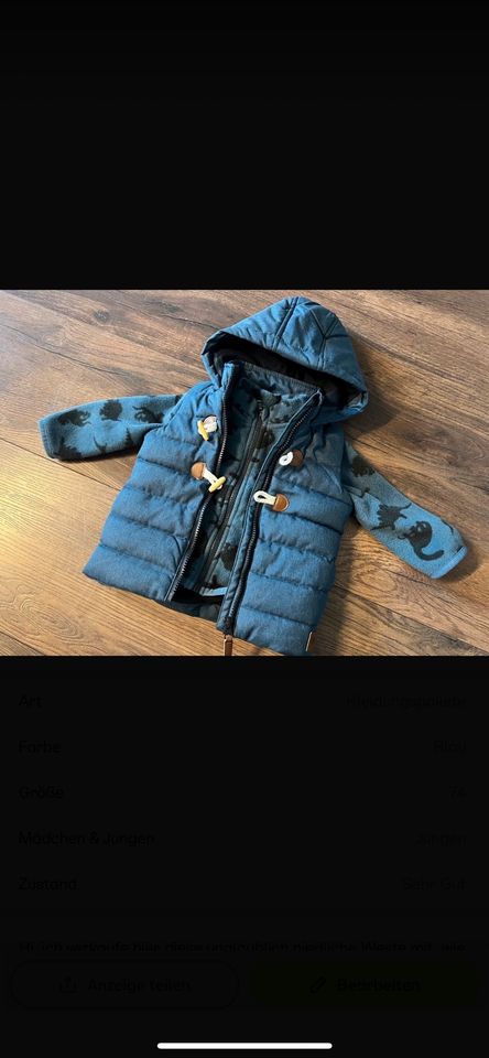 Weste, Fleece Jacke - Baby Junge Blau Dino - 74/80 in Berlin