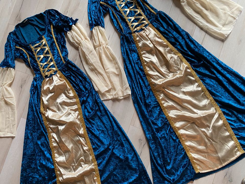 NEU!Gr.S/M Mittelalter-Kleid Gewand 36/38/40 blau/gold Prinzessin in Runkel