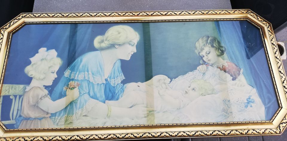 altes Gemälde, Mutter mit drei Kindern 128 x 60 cm in Emstek