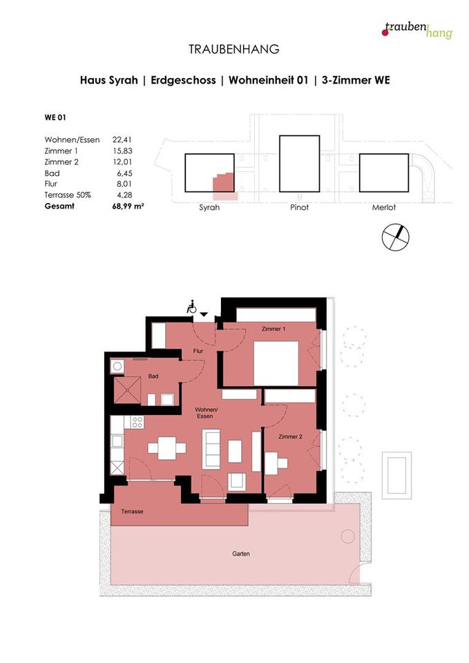 3-Zimmer-Wohnung mit Garten, Traubenhang, Haus Syrah  #01 in Weimar