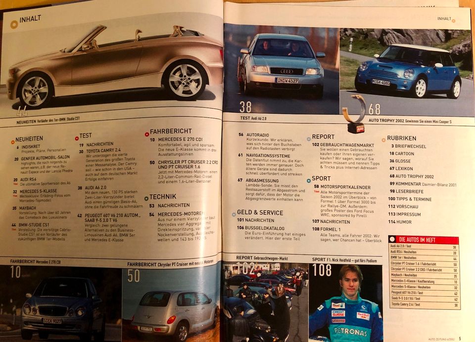 Auto Zeitung 6/2002 Audi A6 RS6 BMW 1er Chryler PT-Cruiser Saab 9 in Essen