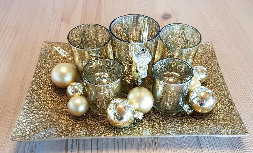 Teelichthalter Deko Gold Kugeln Glas Weihnachten in Obertaufkirchen