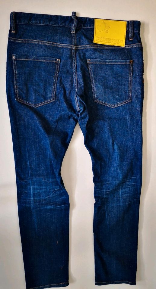 ‼️ORIGINAL DSQUARED2 BLUE DENIM YELLOW LOGO SKATER JEANS GR. 52 in Stuttgart