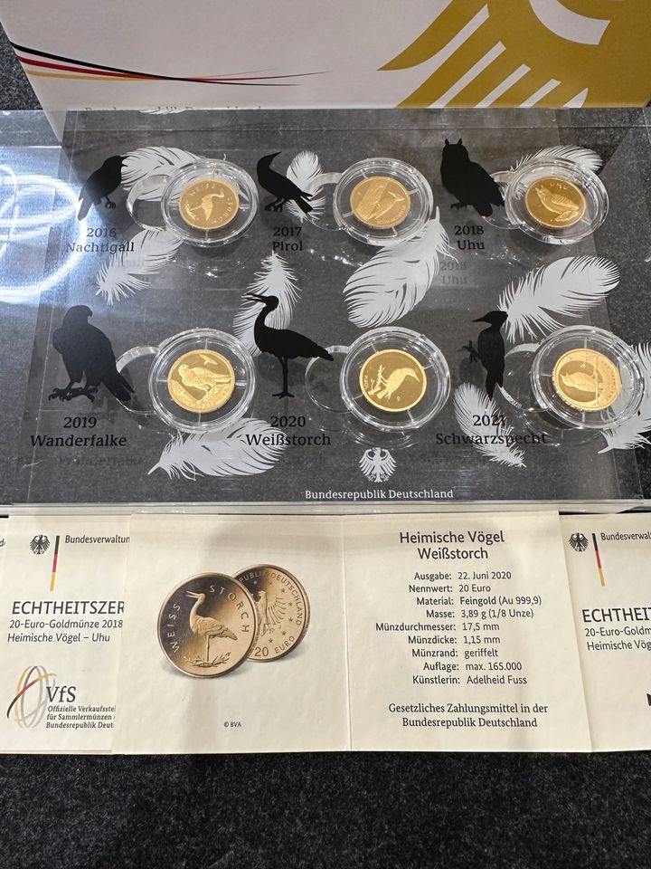 20 € Euro Goldmünze Heimische Vögel Komplett 1/8 oz Gold  999,9 in Kevelaer
