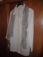 Adler, Damen ca. Gr. 48-50 Bluse mit Halstuch, weiß + grau Harburg - Hamburg Neuland Vorschau