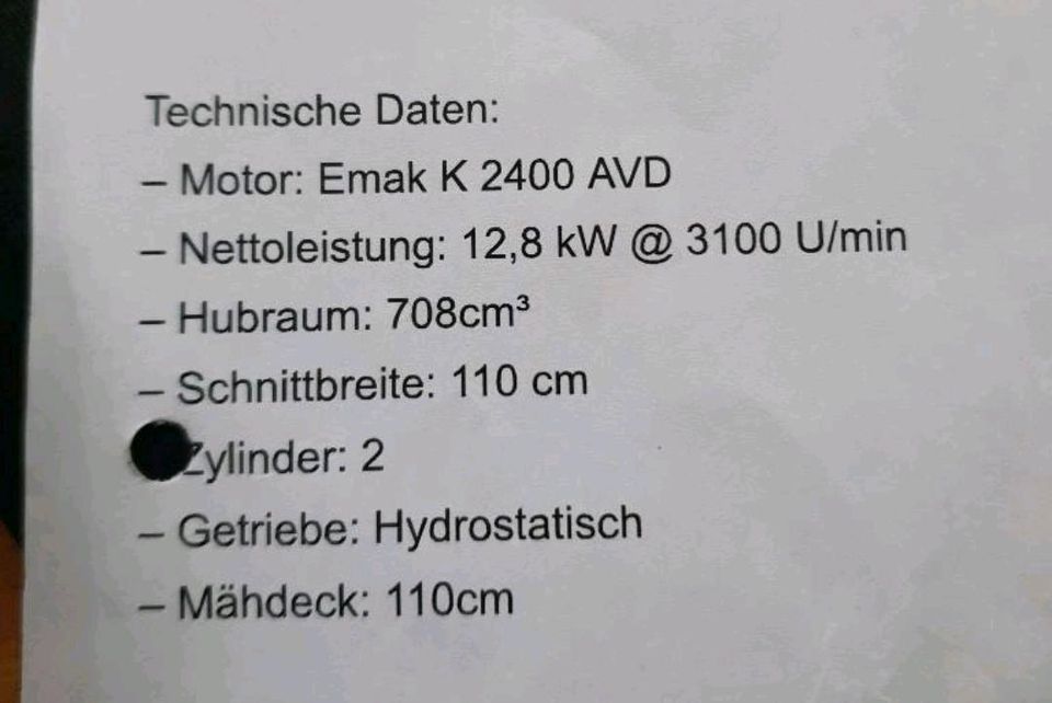 EFCO Rasentraktor EF 110/24  KHH Hochgrasmäher mulcher in Kaisersbach