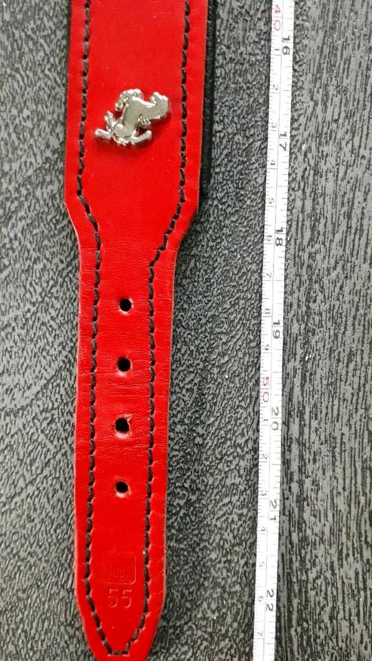 Außergewöhnliches Set Halsband u. Leine Leder rot / schw. Pferde in Meine