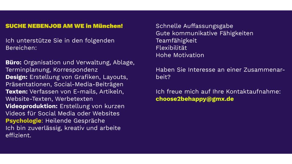 SUCHE MINIJOB AM WE in München! in München