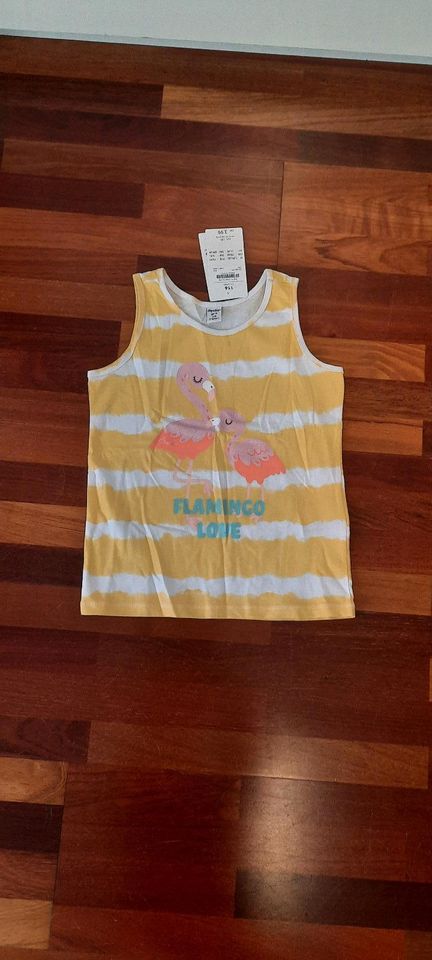 NEU Tanktop Gr.116, Top gelb mit Glitzer Flamingos 100% Baumwolle in Troisdorf