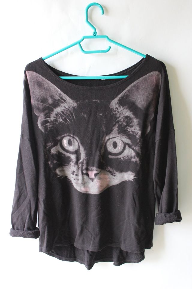 Shirt, Pulli H&M, schwarz, Katze, Gr. 176/182, (Gr. M) in Mörfelden-Walldorf