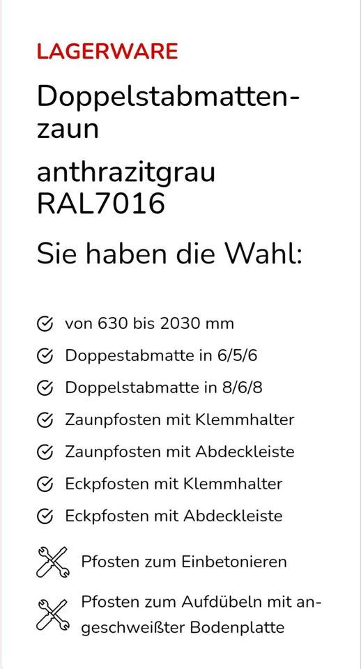 Doppelstabmattenzaun 1.430 hoch / 22,5 Meter / mit Lieferung / Komplettset in Büren