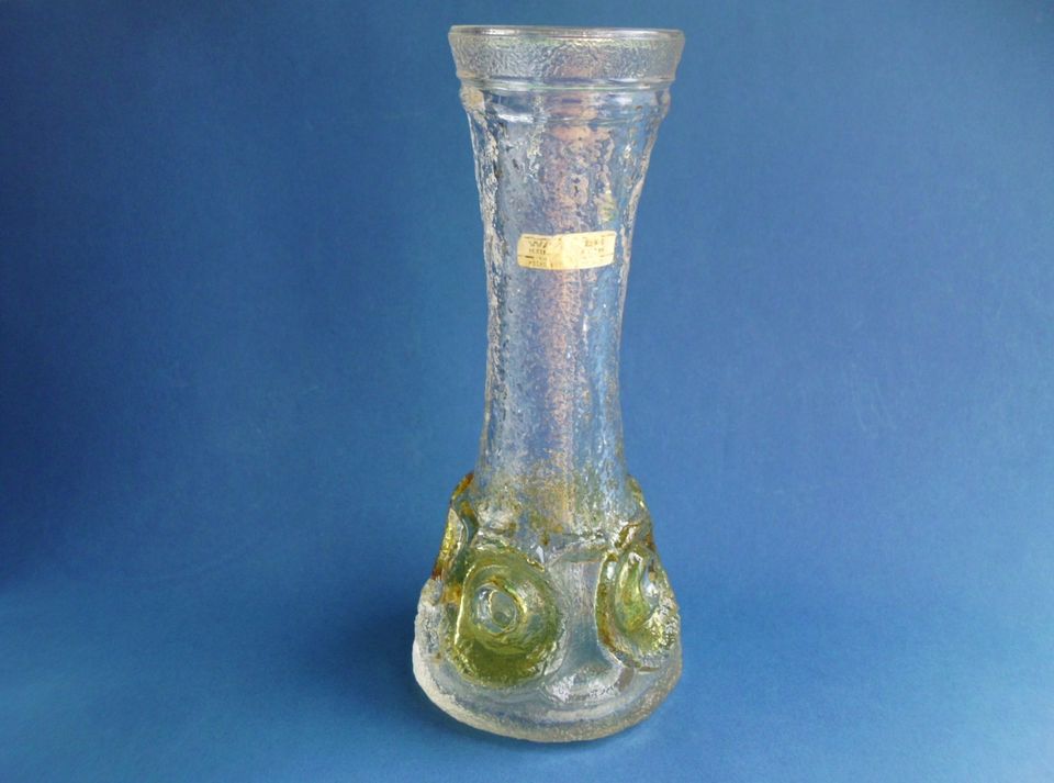 Walther Kristall Glas Vase 70 er Brutalismus Skandi gelb Vintage in Hilchenbach