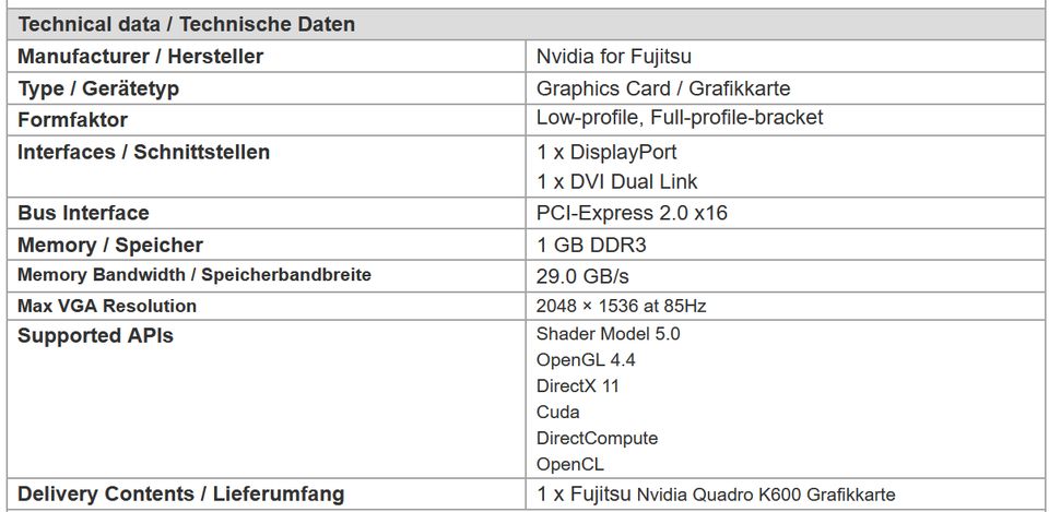 NEU! Fujitsu Nvidia Quadro K600 S26361-D3000-V60 Grafikkarte in Hamburg