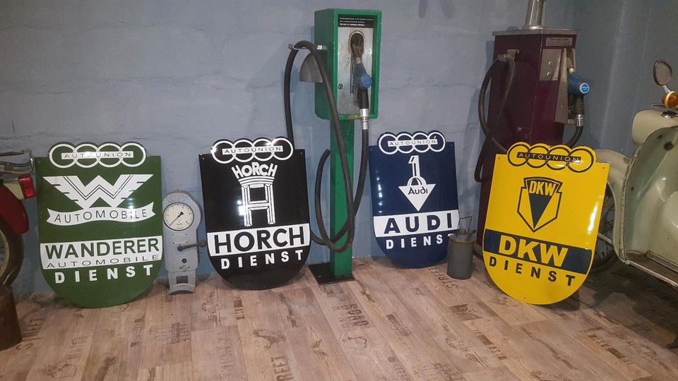 DKW Horch Audi Wanderer Emallienschild Deko Werkstatt in Altenburg