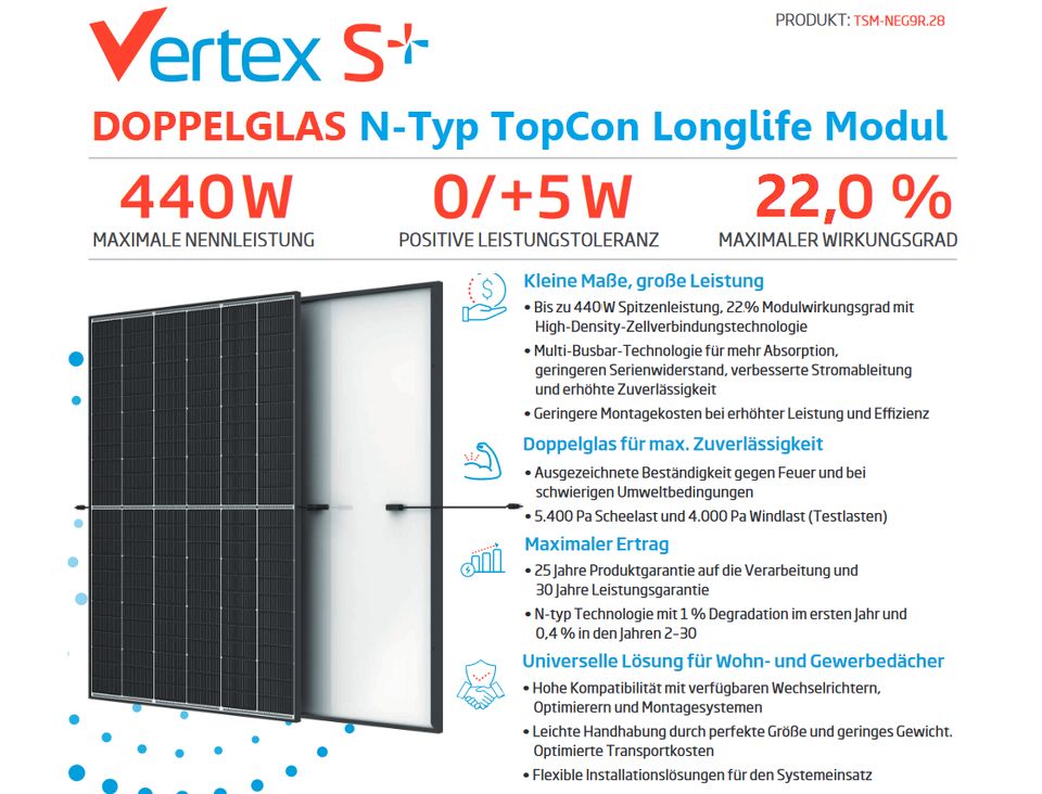 440Wp Photovoltaik-Modul Solarzellen Trina Vertex S+ NEG9R.28 in Rosenberg