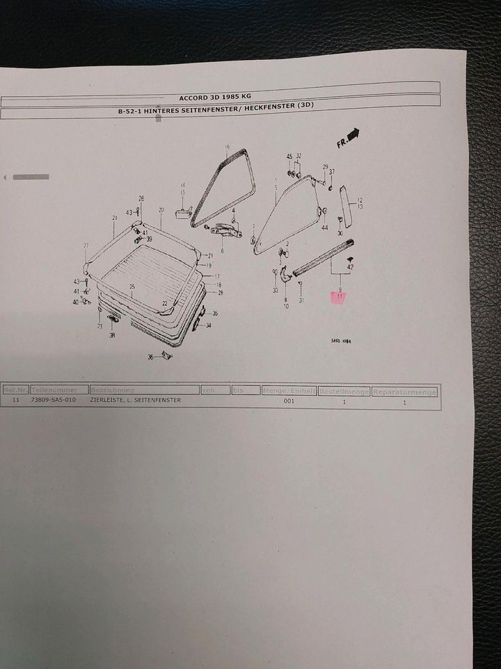 Zierleiste links Seitenfenster Honda Accord 1984/1985 NEU in Arnsberg