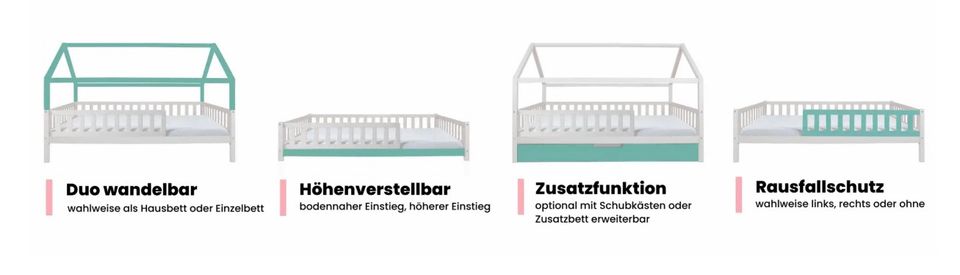 Kinderbett Hausbett "Duo" Kiefer massiv Weiß / Natur / Grau in Kirchlengern