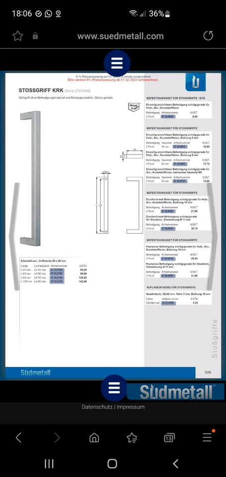 4x Stossgriff Handgriff KRK Südmetall 600mm Edelatahl wie neu in Beckum