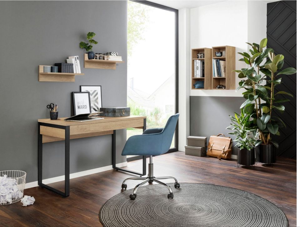 Schreibtisch Holz mit Schublade Computertisch Eiche/Schwarz in Reinbek