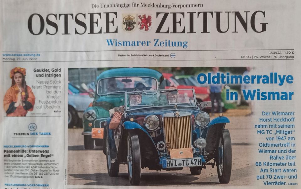 Oldtimer Roadster/Cabrio MG TC Midget Bj 1947, Trailer möglich in Wismar