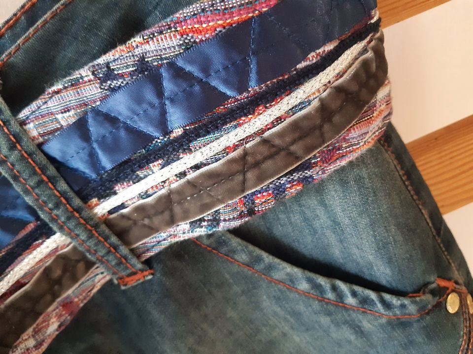 DESIGUAL Jeans Patchwork Haremshosen GÜRTEL Kordeln Glitzer XL in Nusse