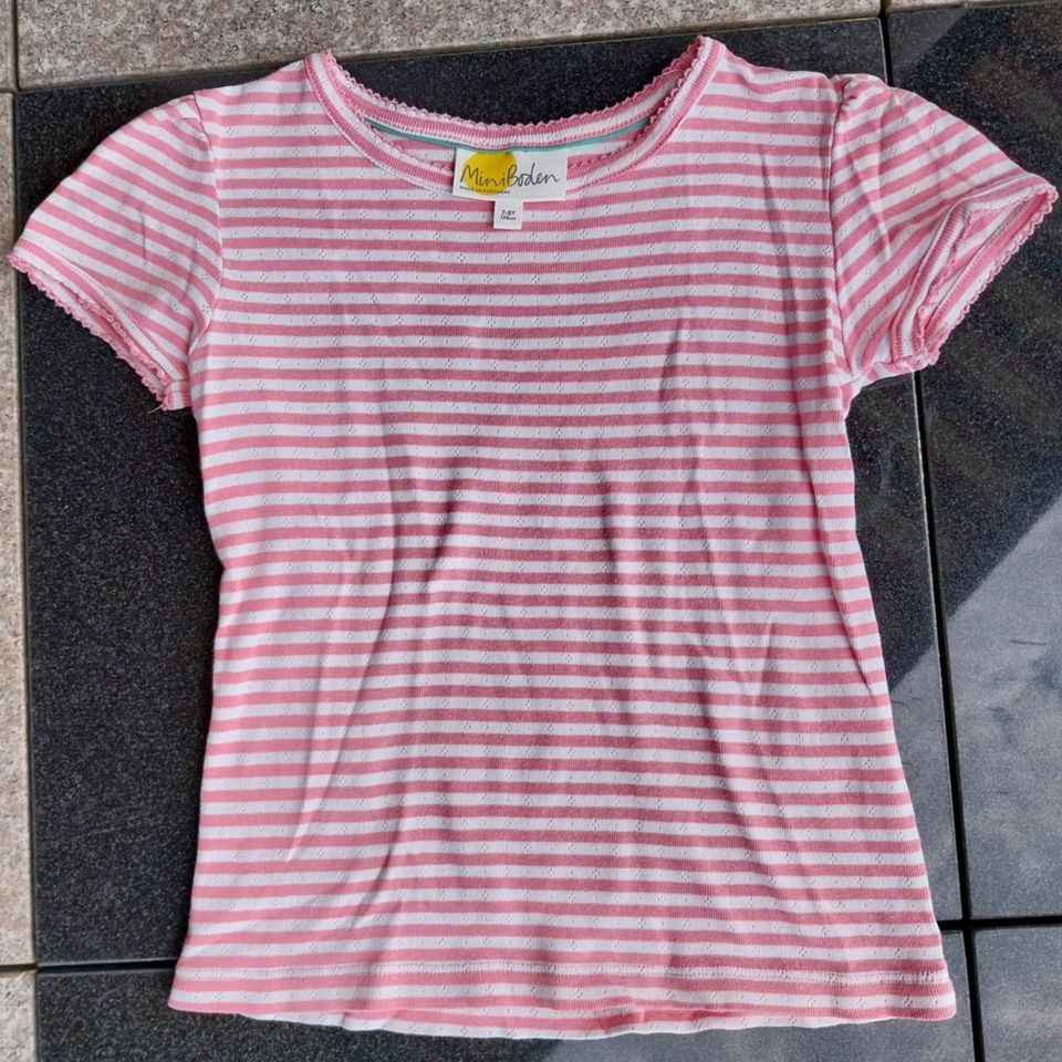 T-Shirt MiniBoden Gr. 128 rose-natur gestreift in Runkel