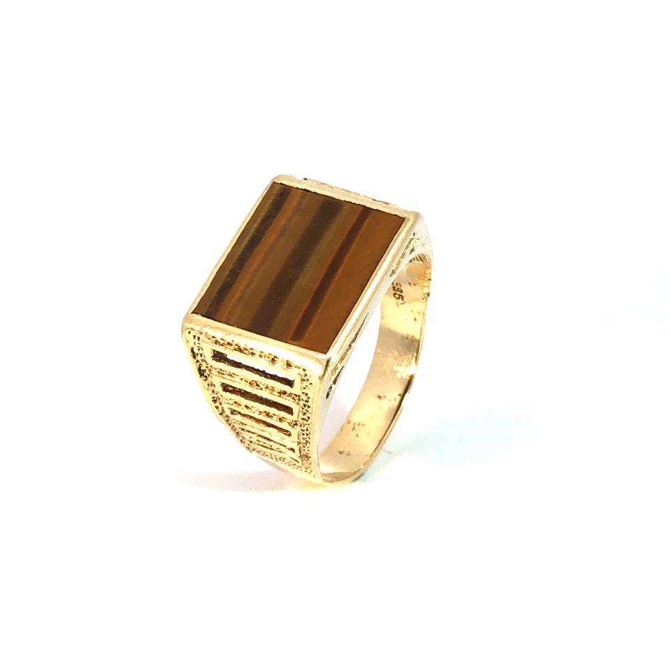 Herrenring Gelbgold 585 / 14 Karat mit Tigerauge Gr. 63 Nr. 5389 in Peine