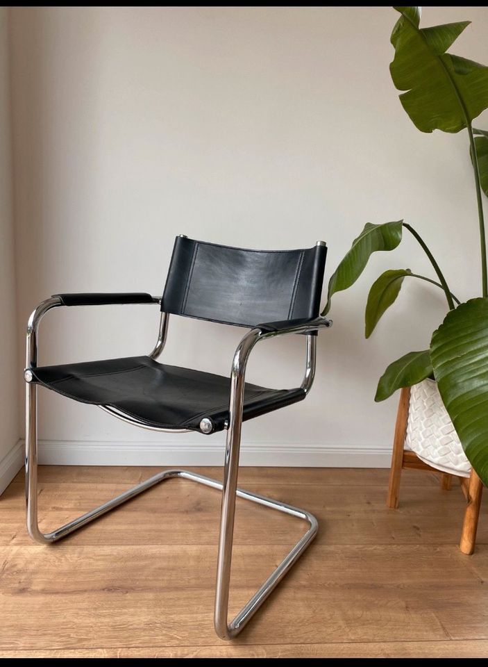 Freischwinger Leder vintage Stühle Bauhaus Design Chrom in