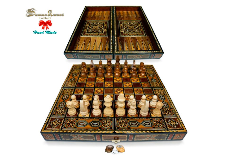 40 cm Holz Backgammon/Schachspiel Brett inkl.HolzSteine&Figuren in Hamburg