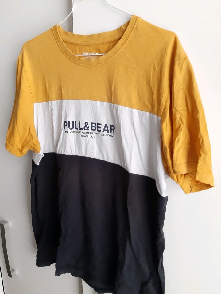 Pull&Bear T-Shirt Orange Weiß Dunkelblau M in Eutin