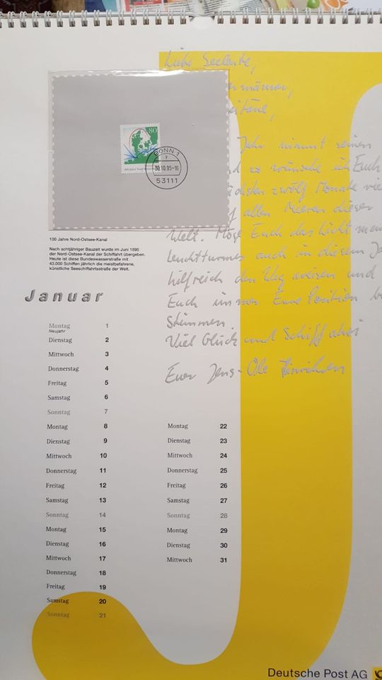 Briefmarkenkalender DEUTSCHE POST AG von 1996 in Köln