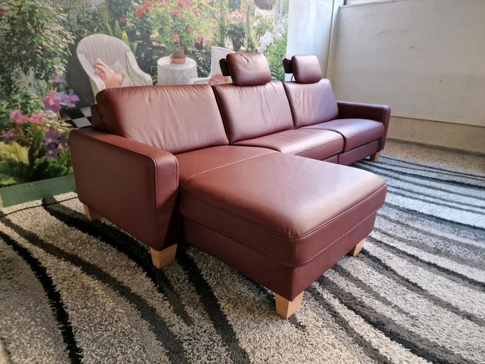 Hukla SC premium Ecksofa N2533 Echtleder Torro brombeer, 2x Wallaway (motorische Relaxfunktion, Sitz), Glattleder, strapazierfähig, familiengeeignet. Polipol Polster bis -80% Uvp bei Recklinghausen. in Hagen