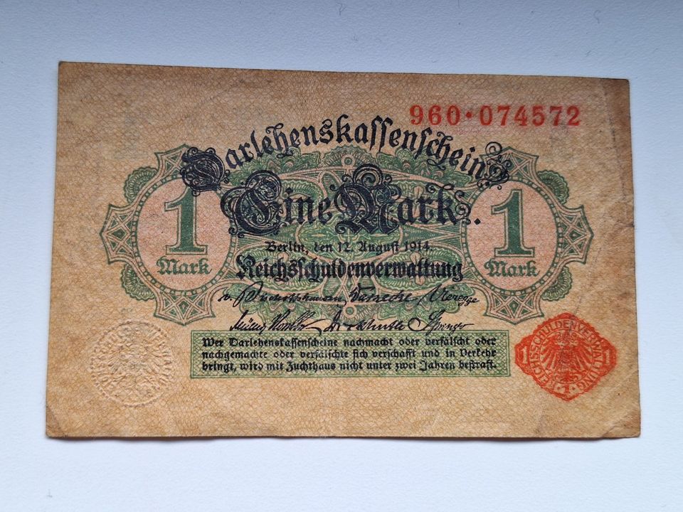 Deutsches Kaiserreich Darlehenskassenschein 1 Mark 1914 Banknote in Zweibrücken