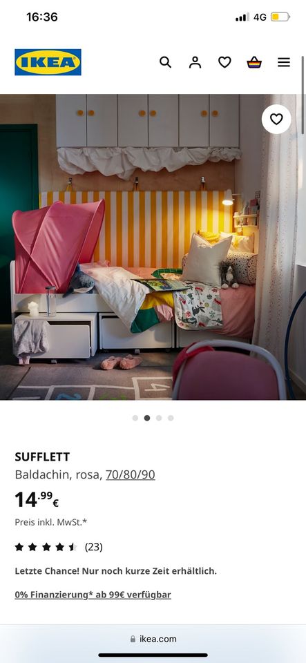 Ikea Betthimmel Bettdach Sufflett rosa Mädchen Kinderzimmer in Duisburg