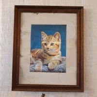 Seidenbild Katze 80-er Jahre Niedersachsen - Saterland Vorschau