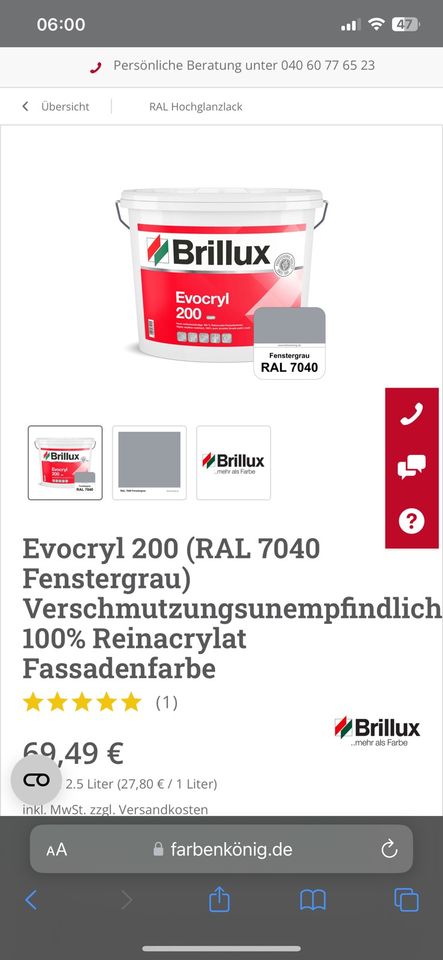 Brillux Evocryl 200 Fassadenfarbe, RAL 7040, 2,5 Liter, NP 70€ in Wilnsdorf