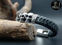 Armband Skull Totenkopf Gothic Edelstahl Leder Geflochten NEU Sachsen-Anhalt - Spickendorf Vorschau