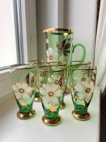 Glaskrug mit 6 Gläsern | handgemalt | grün | mit kleinen Makeln Berlin - Steglitz Vorschau