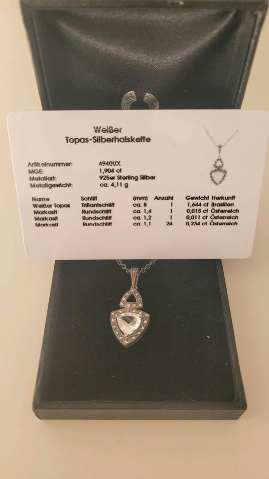 Weißer Topas Juwelo Halskette Anhänger 1,9 ct 925 neu selten in Durmersheim