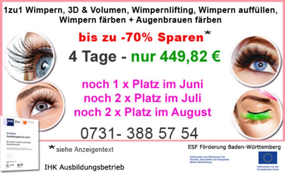 Ausbildung zur zertifizierten Wimpernstylistin * Angebot * in Stuttgart