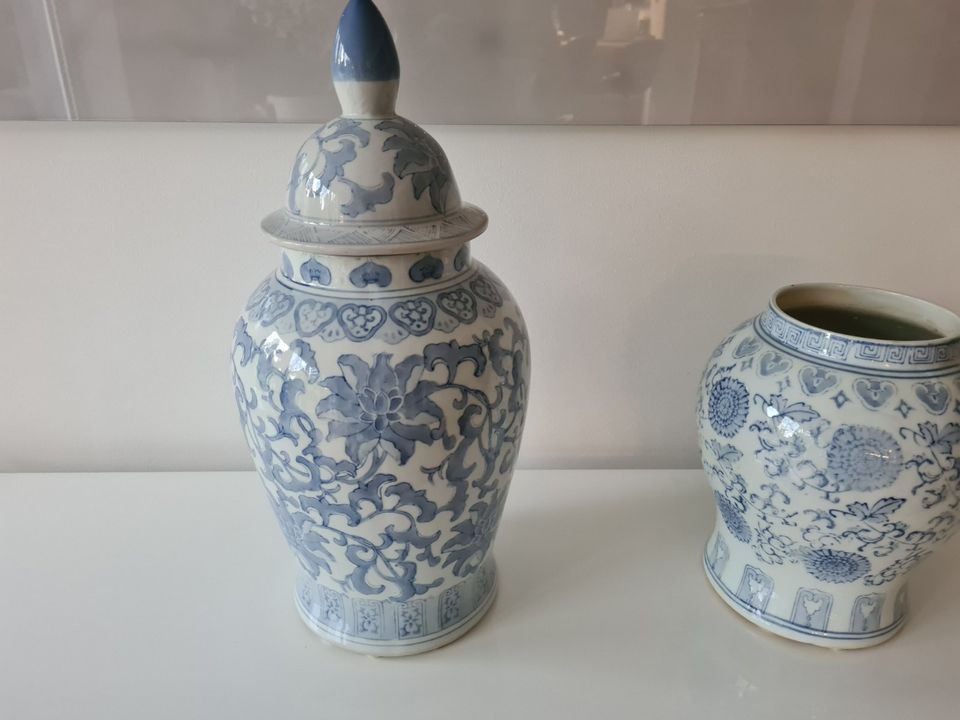 Blau Weiße Deckel Vase & Vase  ohne Deckel Manufaktur Flamant in Bochum