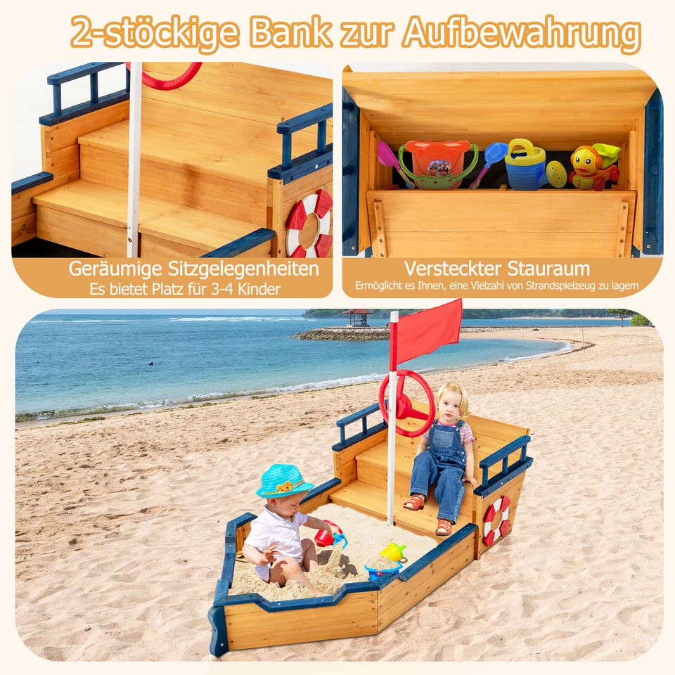 Sandkasten Piratenschiff Kinder Sandkiste Segelschiff Sitzbank in Weilburg