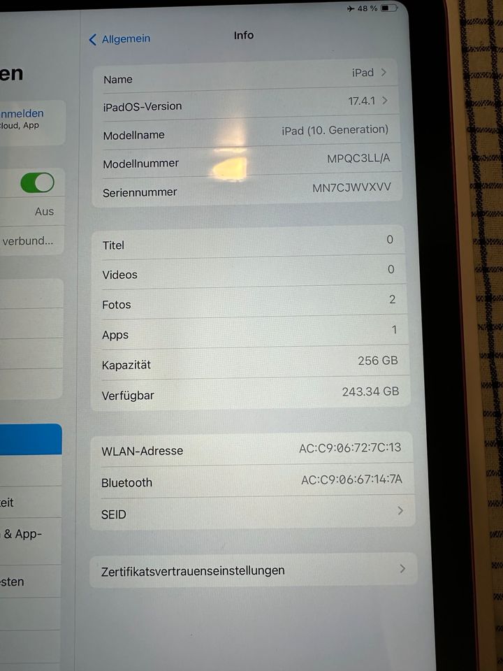 iPad 10 Generation Wifi 256 GB Pink Top Zustand A2696 in Frankfurt am Main