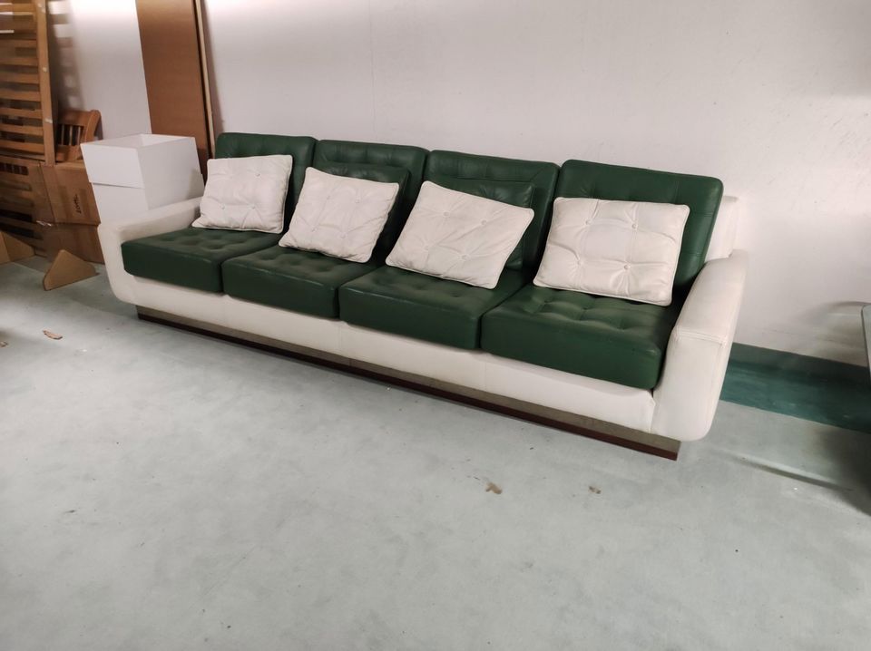 Leder Sofa Couch 4-Sitzer 280 cm Retro 80er Jahre Grün Weiss in München