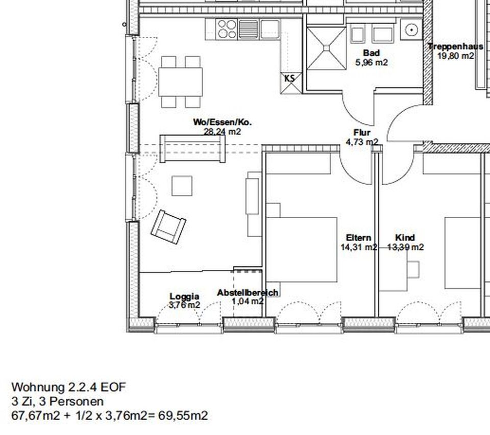 3 Zimmer Wohnung am Hubland 02.24 - mit EOF Förd. Stufe III in Würzburg