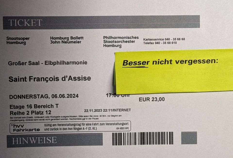 Saint François d’Assise Elbphilharmonie 06.06.24 17:00 in Hamburg