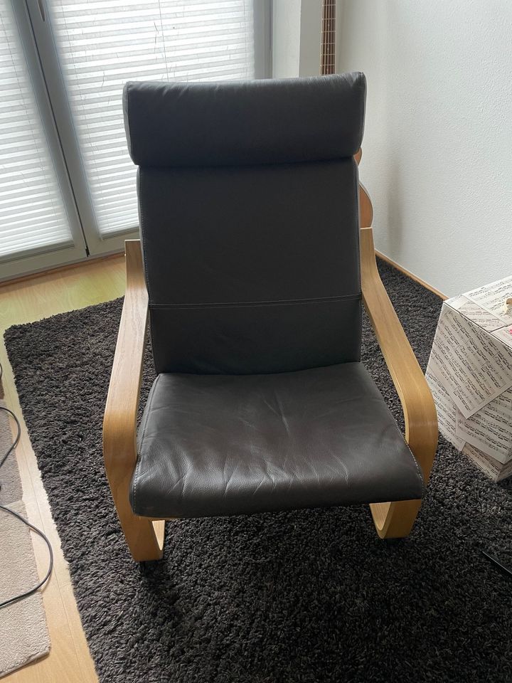 POÄNG Sessel Leder braun Schwingsessel Holz - IKEA Klassiker : ) in Donauwörth