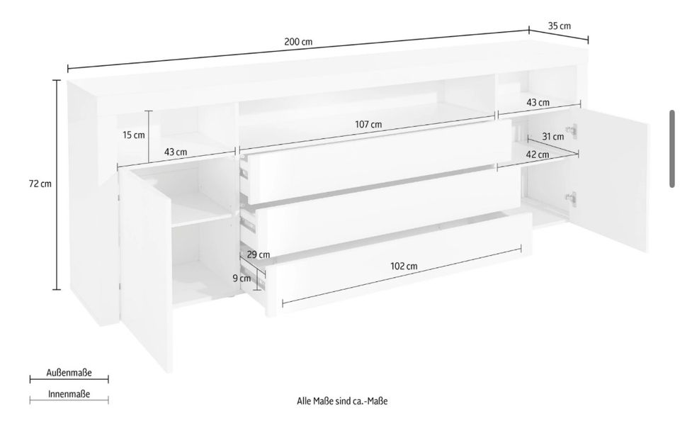 Sideboard 200cm weiß Borchardt Santa Fe in Pfungstadt