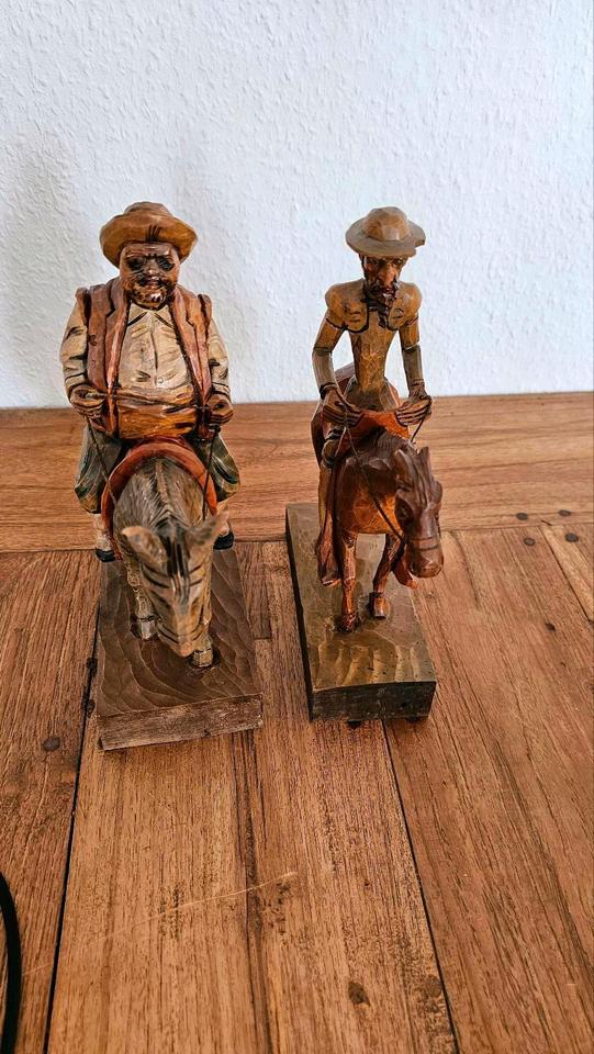 Antik Figuren Holz Sancho Panza & Don Quijote Esel Pferd Spanien in Bensheim
